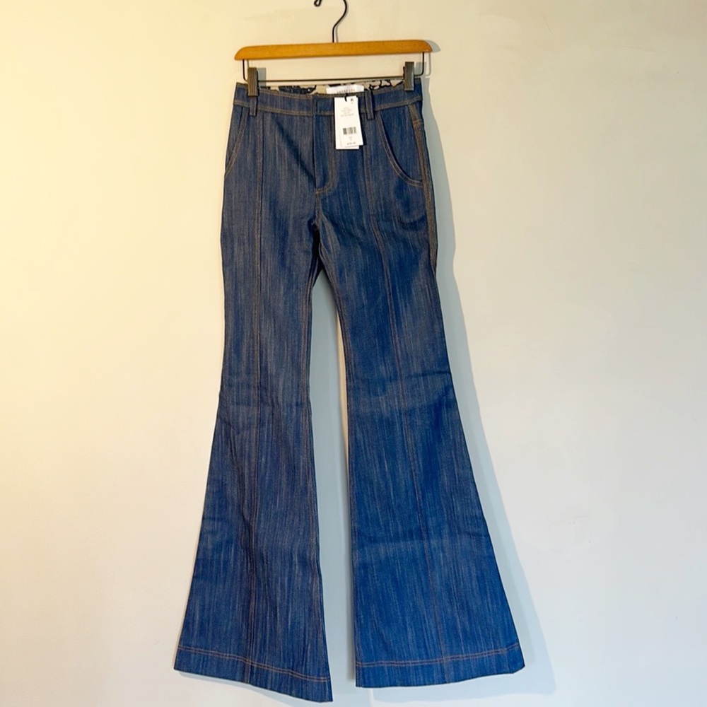 NWT $350 Derek Lam 10 Crosby Wide Flare 70’s style denim jeans women size 00